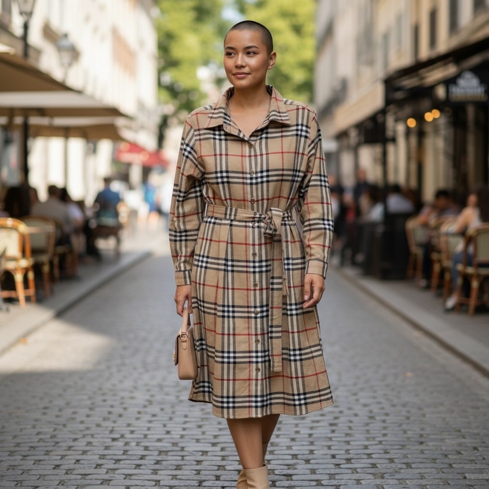 Flannel nova check Long Sleeve Dress brand new